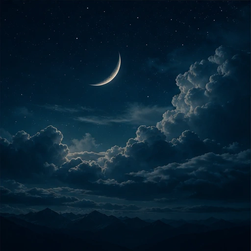 Céu noturno com lua crescente e nuvens